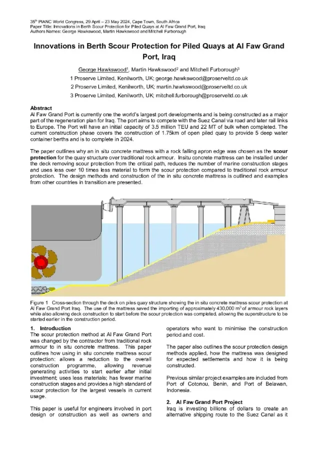 Preview of Innovations in Berth Scour Protection for Piled Quays at Al Faw Grand Port, Iraq